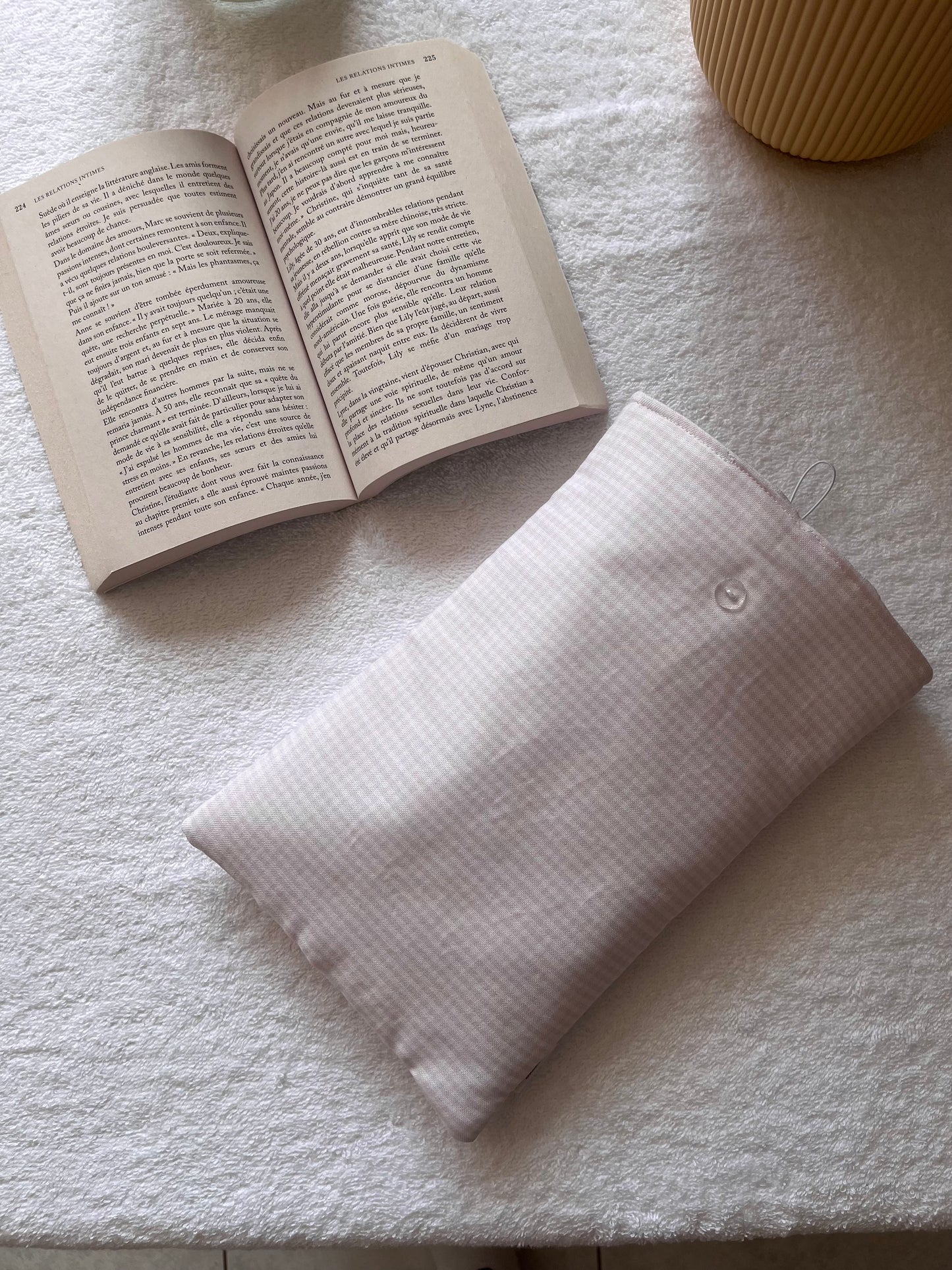 HOUSSE DE LIVRE - VICHY ROSE PÂLE ET COTON BLANC