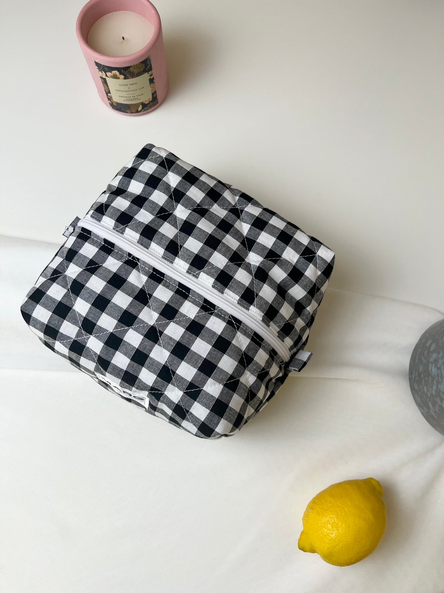 TROUSSE DE TOILETTE - MATELASSÉ VICHY NOIR