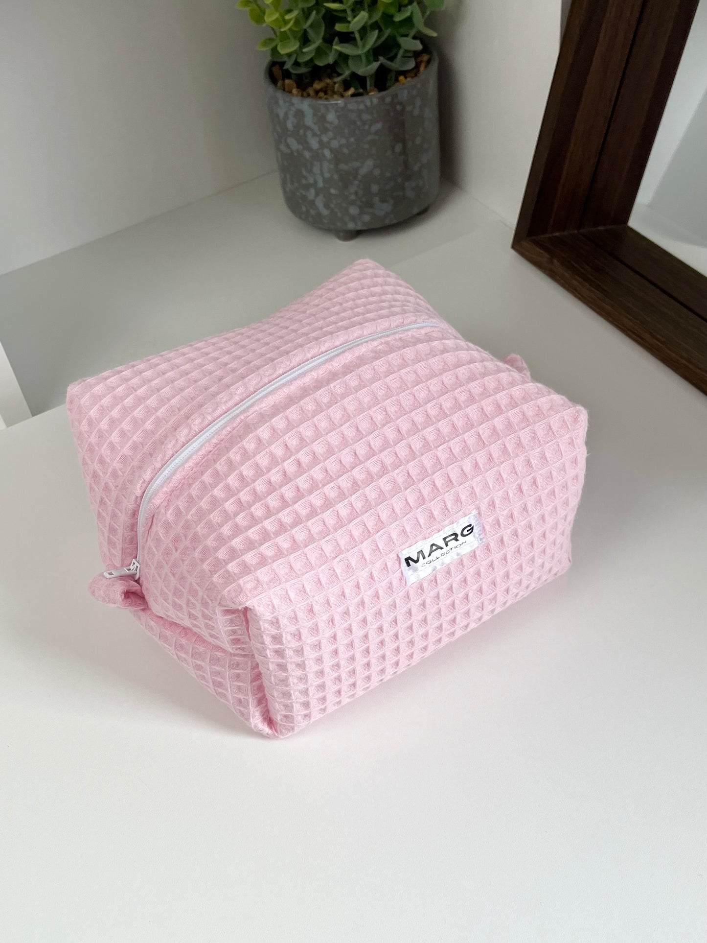 TROUSSE DE TOILETTE - VICHY ROSE PÂLE FLEURS ROSES