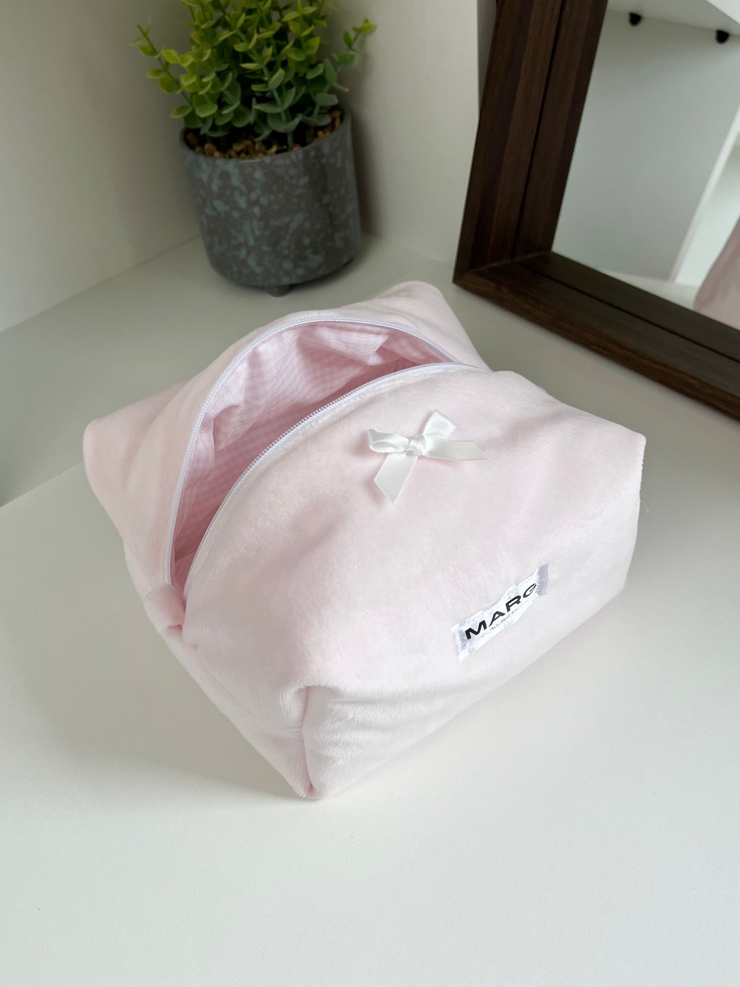 TROUSSE DE TOILETTE - MINKY ROSE ET VICHY ROSE PÂLE