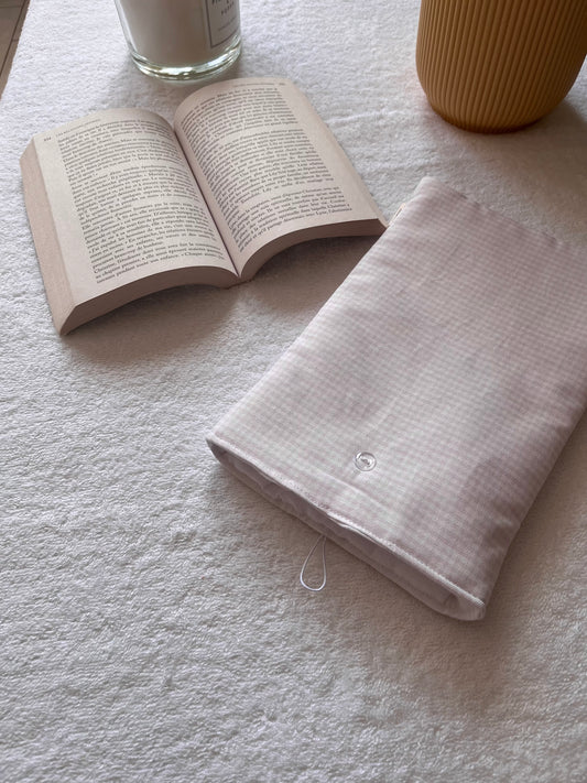 HOUSSE DE LIVRE - VICHY ROSE PÂLE ET COTON BLANC