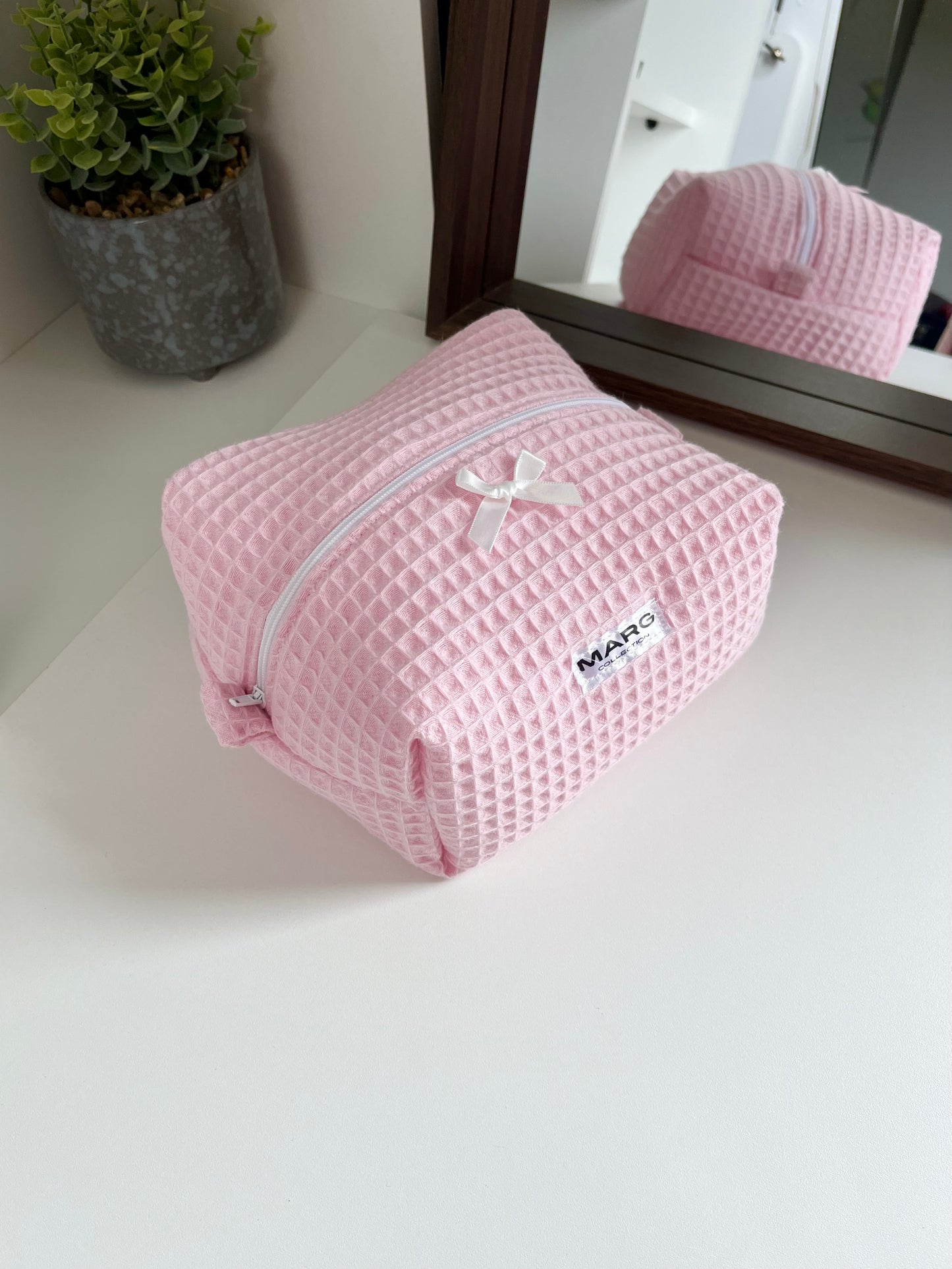 TROUSSE DE TOILETTE - NID D’ABEILLE ROSE VICHY ROSE PÂLE