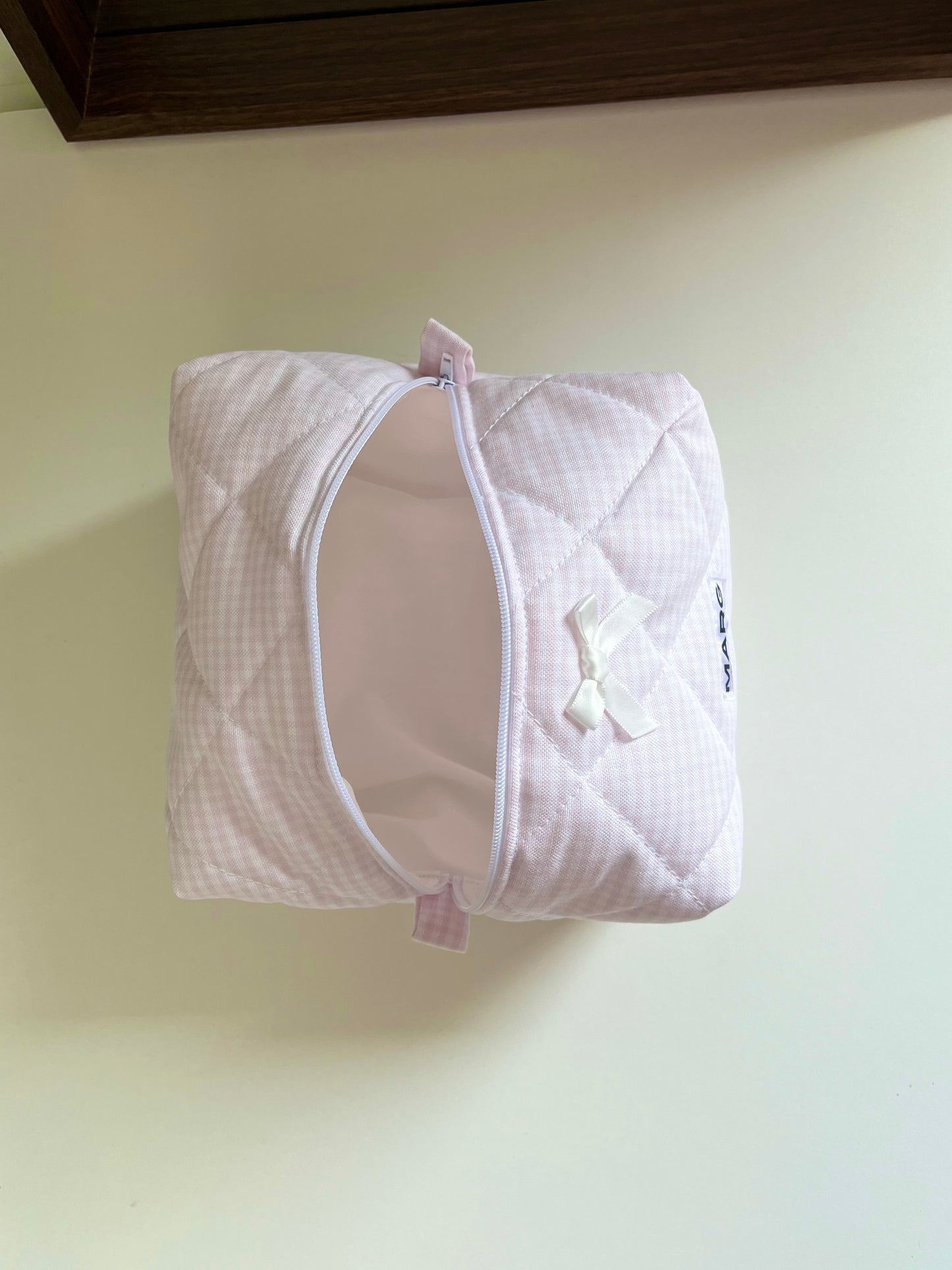 TROUSSE DE TOILETTE - VICHY ROSE PÂLE ET COTON BLANC