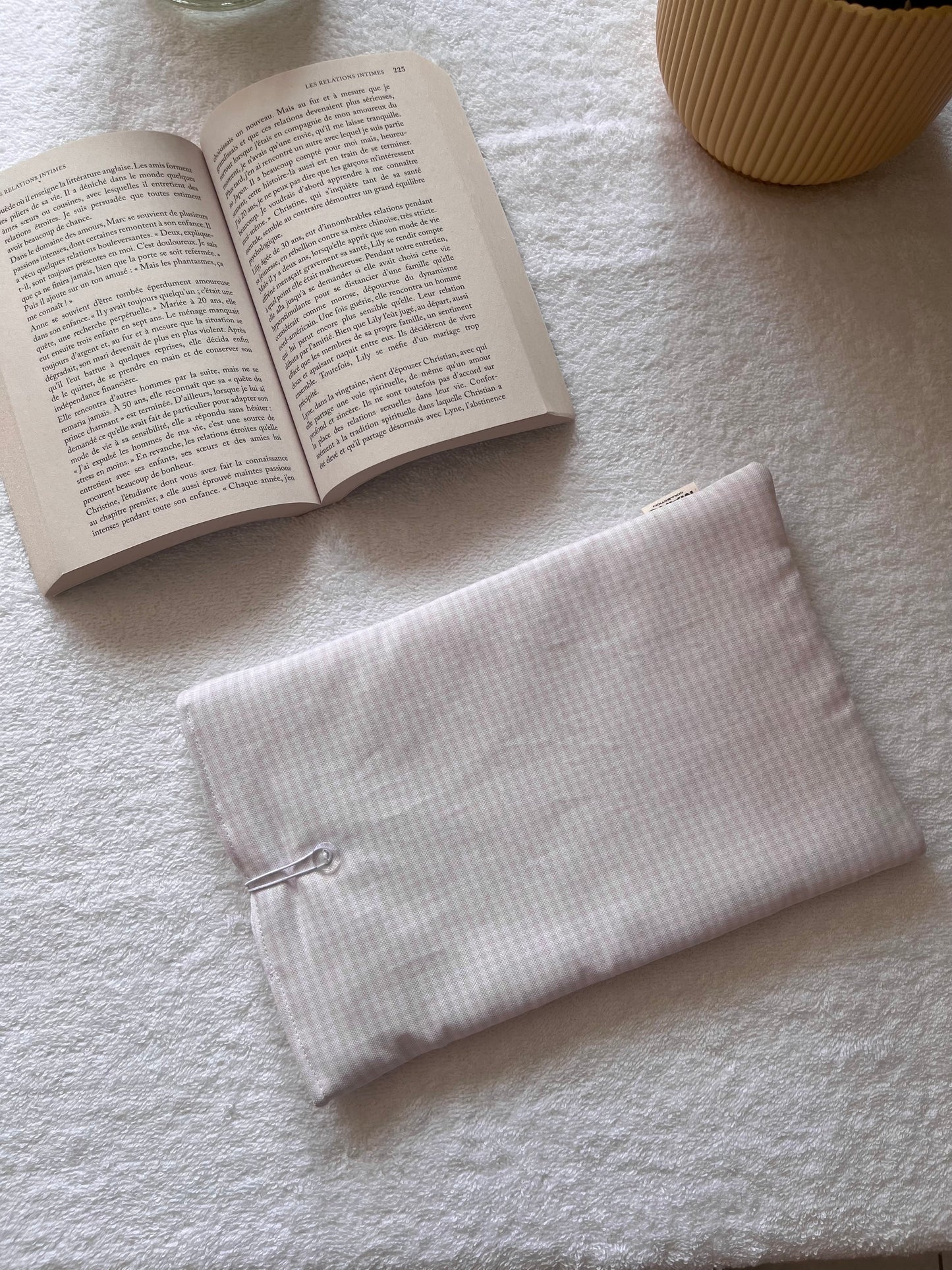 HOUSSE DE LIVRE - VICHY ROSE PÂLE ET COTON BLANC